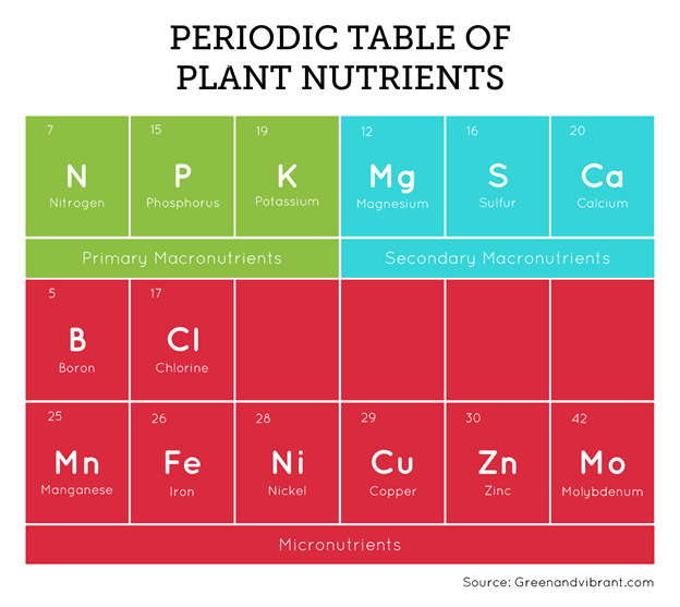 جدول کمبود عناصر در گیاهان